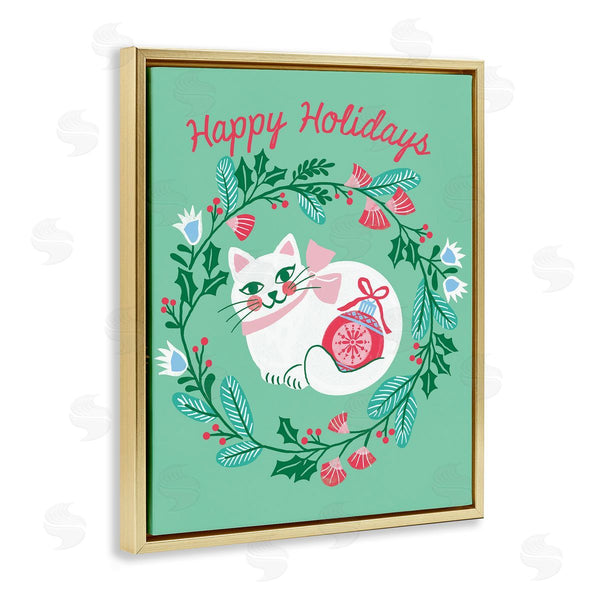 Stupell Industries Riley Hutchens | Happy Holidays Cat & Wreath