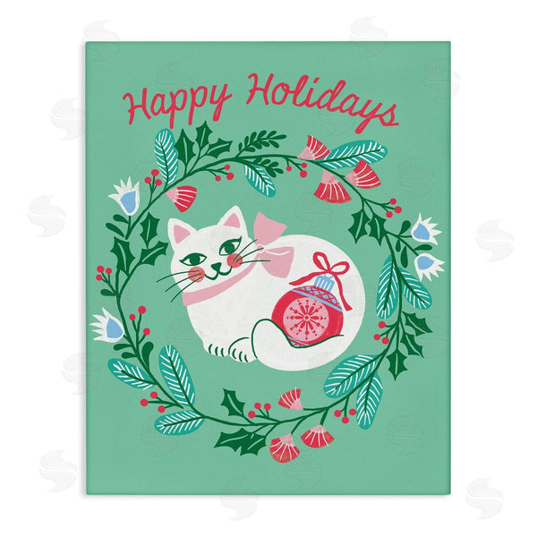 stupell industries Riley Hutchens | Happy Holidays Cat & Wreath