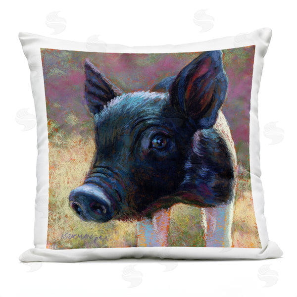 Stupell Industries Rita Kirkman | Cute Black Farm Pig Portrait Printed Throw Pillow
