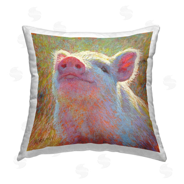 stupell industries Rita Kirkman | Impressionist Smiling Pig Printed Throw Pillow