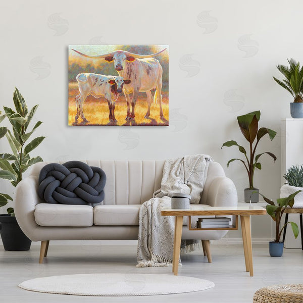 Stupell Industries Rita Kirkman | Longhorn & Calf Standing Farm Field Wall Art