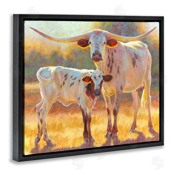 Stupell Industries Rita Kirkman | Longhorn & Calf Standing Farm Field Wall Art