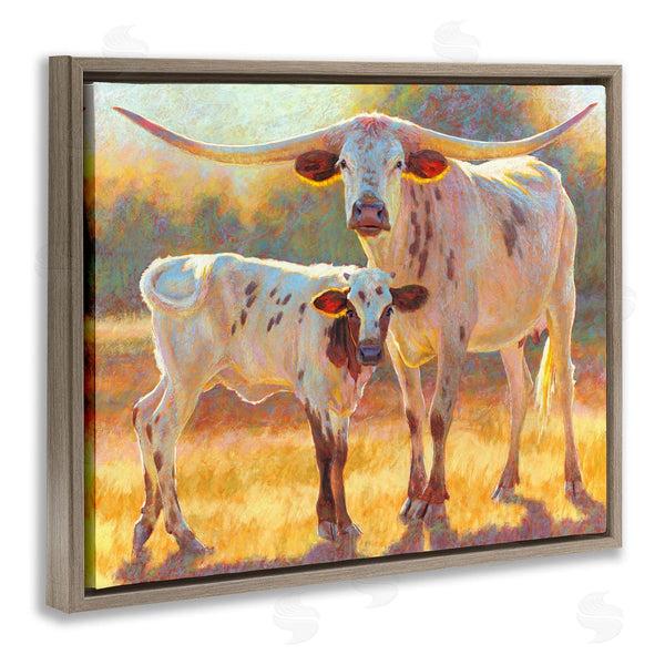Stupell Industries Rita Kirkman | Longhorn & Calf Standing Farm Field Wall Art