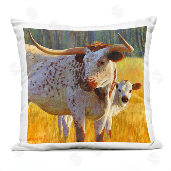 Stupell Industries Rita Kirkman | Longhorn Cattle Calf Landscape Printed Throw Pillow