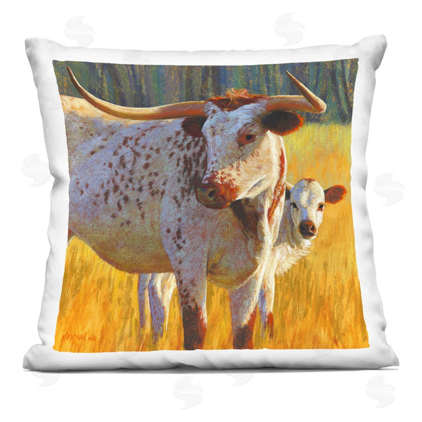 stupell industries Rita Kirkman | Longhorn Cattle Calf Landscape Printed Throw Pillow
