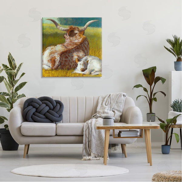Stupell Industries Rita Kirkman | Longhorn Cattle Calf Resting Wall Art