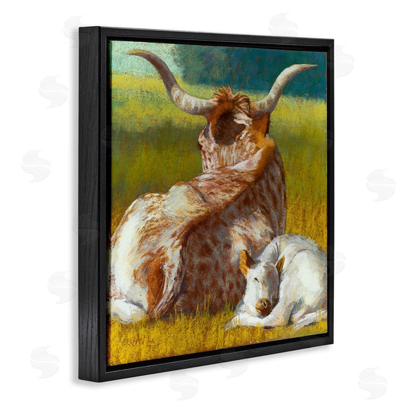 Stupell Industries Rita Kirkman | Longhorn Cattle Calf Resting Wall Art