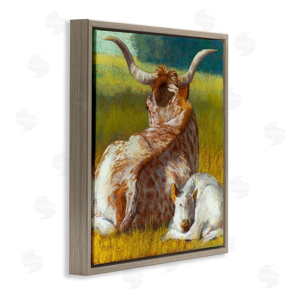 Stupell Industries Rita Kirkman | Longhorn Cattle Calf Resting Wall Art