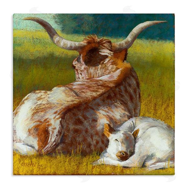 stupell industries Rita Kirkman | Longhorn Cattle Calf Resting Wall Art