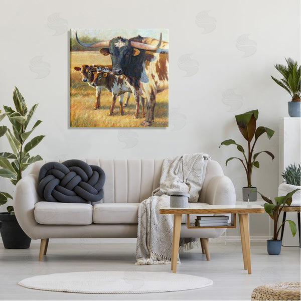 Stupell Industries Rita Kirkman | Longhorn Cattle Family Grassland Wall Art