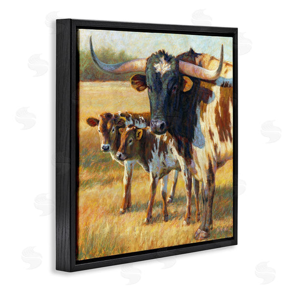 Stupell Industries Rita Kirkman | Longhorn Cattle Family Grassland Wall Art
