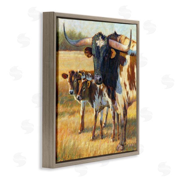 Stupell Industries Rita Kirkman | Longhorn Cattle Family Grassland Wall Art