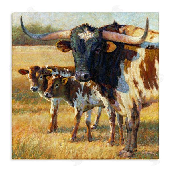 stupell industries Rita Kirkman | Longhorn Cattle Family Grassland Wall Art