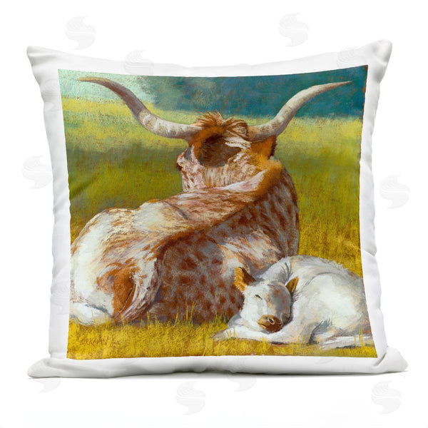 Stupell Industries Rita Kirkman | Longhorn Cattle Relaxing Landscape Printed Throw Pillow
