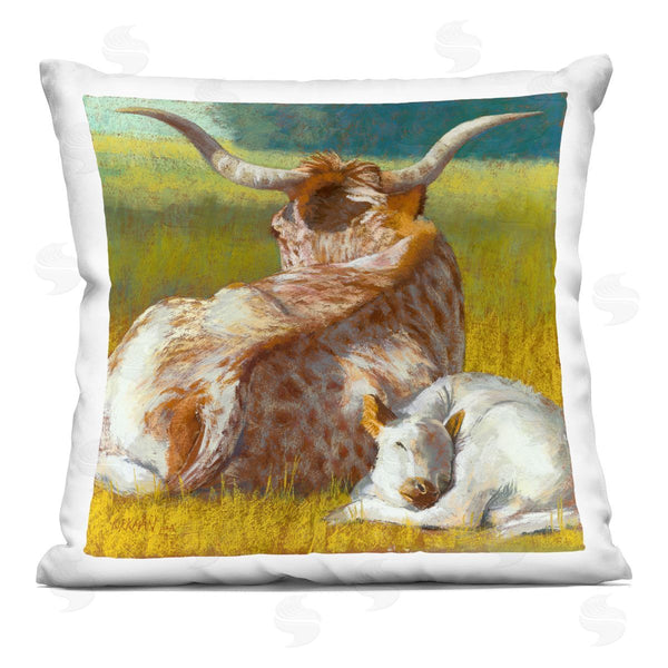 stupell industries Rita Kirkman | Longhorn Cattle Relaxing Landscape Printed Throw Pillow
