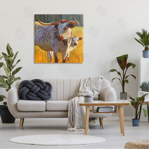 Stupell Industries Rita Kirkman | Longhorn Cow Calf Grassland Farm Wall Art