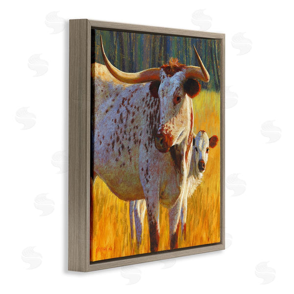 Stupell Industries Rita Kirkman | Longhorn Cow Calf Grassland Farm Wall Art