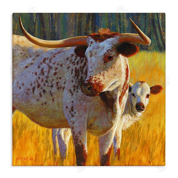 stupell industries Rita Kirkman | Longhorn Cow Calf Grassland Farm Wall Art