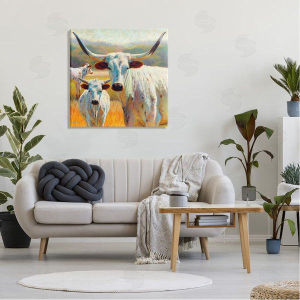 Stupell Industries Rita Kirkman | White Longhorn Cattle Farmland Wall Art