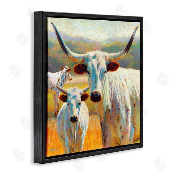 Stupell Industries Rita Kirkman | White Longhorn Cattle Farmland Wall Art