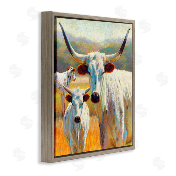 Stupell Industries Rita Kirkman | White Longhorn Cattle Farmland Wall Art