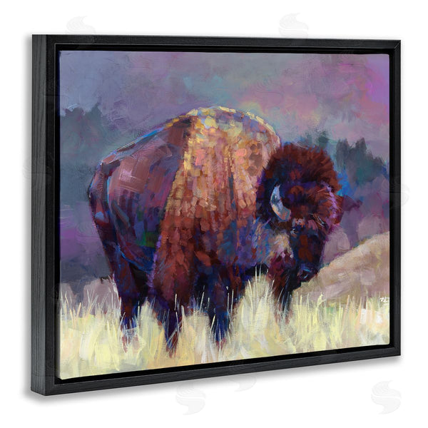 Stupell Industries Robert Jackson | Vibrant Bison Grazing Rural Meadow Purple Landscape Wall Art