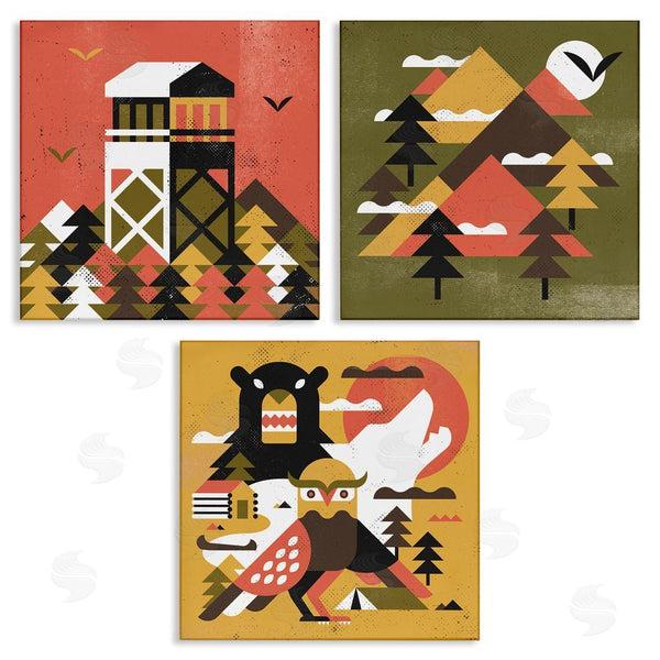 stupell industries Robert John Paterson | Rustic Forest Animal Camp Shapes Wall Art