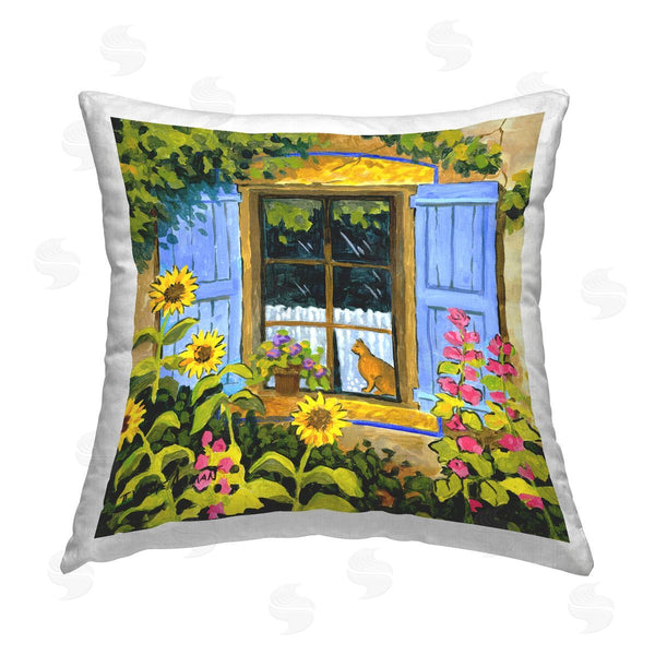 stupell industries Robin Altman | Cat in Garden Window Printed Throw Pillow