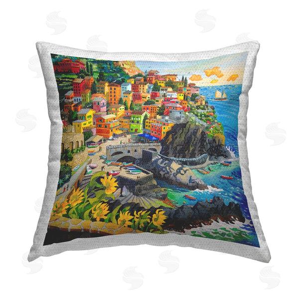 Stupell Industries Robin Altman | Cinque Terre Ocean View Printed Throw Pillow