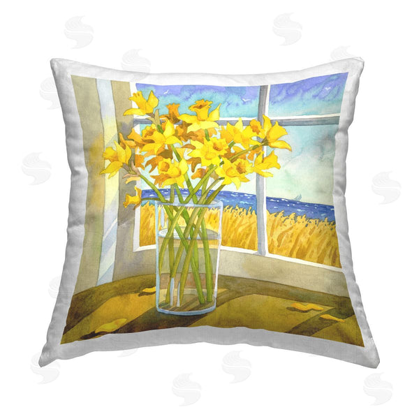 stupell industries Robin Altman | Daffodils in Coastal Window Printed Throw Pillow