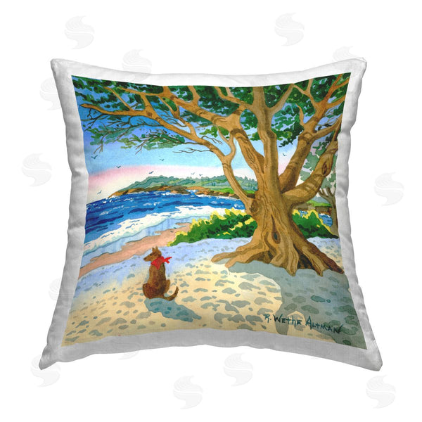 stupell industries Robin Altman | Dog Under Tree on Beach Printed Throw Pillow