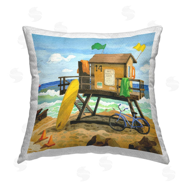 Stupell Industries Robin Altman | Lifeguard Hut Ocean Waves Printed Throw Pillow