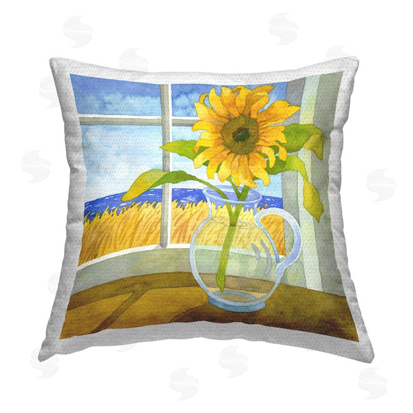 Stupell Industries Robin Altman | Sunflower Vase In Beach Window Printed Throw Pillow