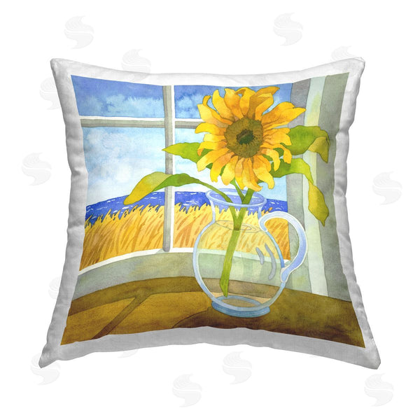 stupell industries Robin Altman | Sunflower Vase in Beach Window Printed Throw Pillow