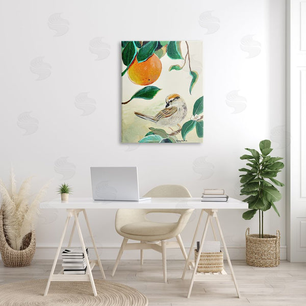 Stupell Industries Robin Maria | Bird Perched Orange Fruit Tree Branch Leaves Wall Art