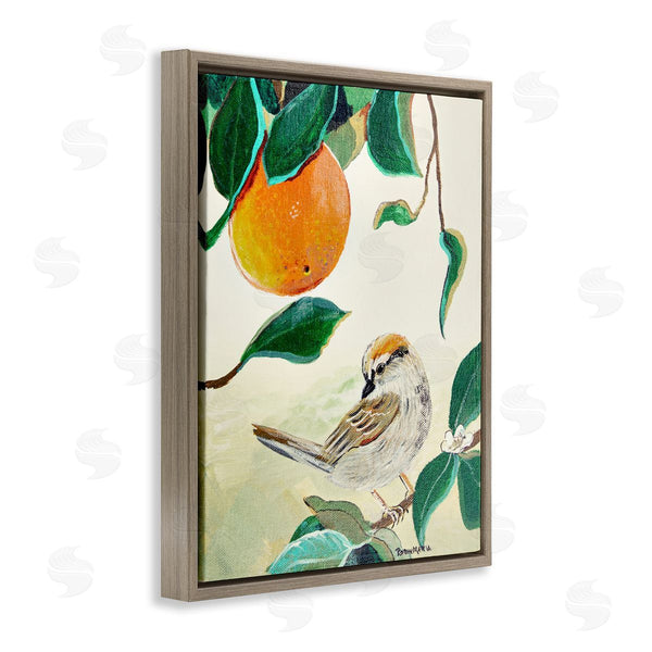 Stupell Industries Robin Maria | Bird Perched Orange Fruit Tree Branch Leaves Wall Art