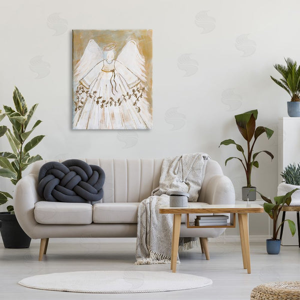 Stupell Industries Robin Maria | Divine Angel Holding Winter Holy Vine Gold White Wall Art