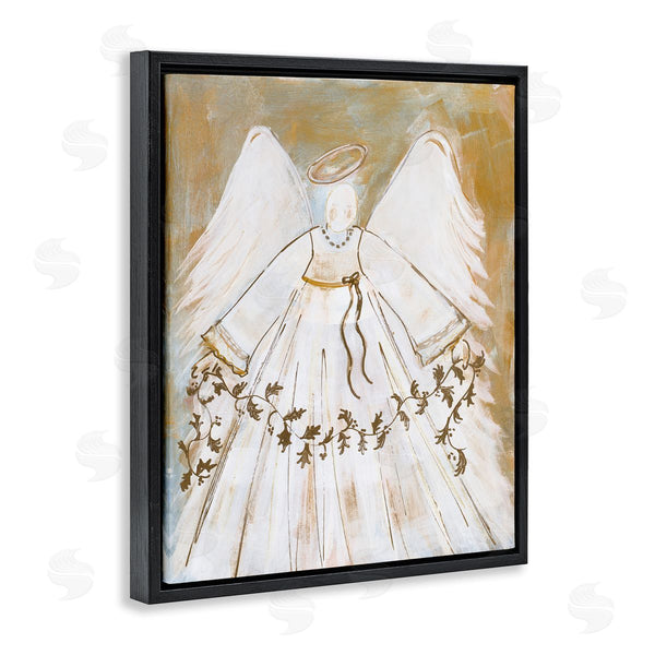 Stupell Industries Robin Maria | Divine Angel Holding Winter Holy Vine Gold White Wall Art
