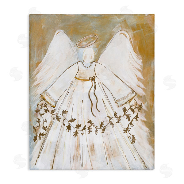 stupell industries Robin Maria | Divine Angel Holding Winter Holy Vine Gold White Wall Art