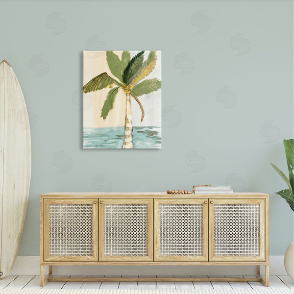Stupell Industries Robin Maria | Green Palm Tree Leaves Coconuts Oceanfront Beach Wall Art
