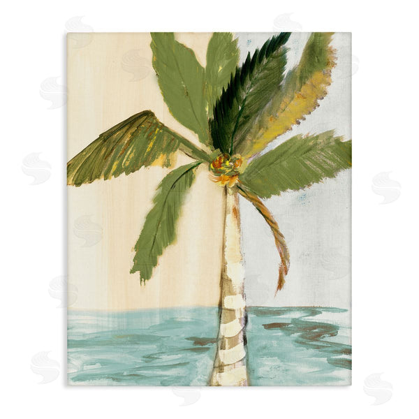 stupell industries Robin Maria | Green Palm Tree Leaves Coconuts Oceanfront Beach Wall Art