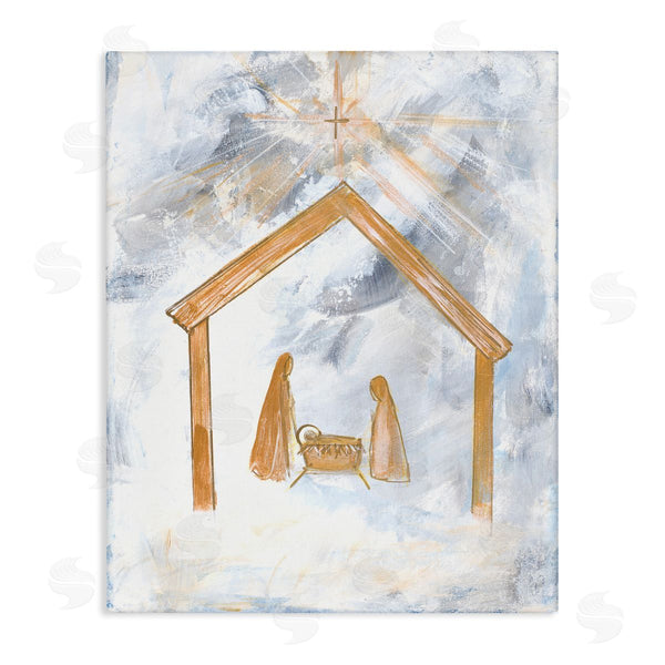 stupell industries Robin Maria | Nativity Baby in Manger Christmas Scene Sky Cross Wall Art