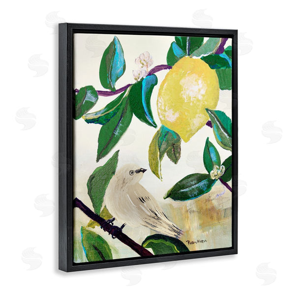 Stupell Industries Robin Maria | Vivid Yellow Lemon Citrus Fruit Bird Perched Wall Art