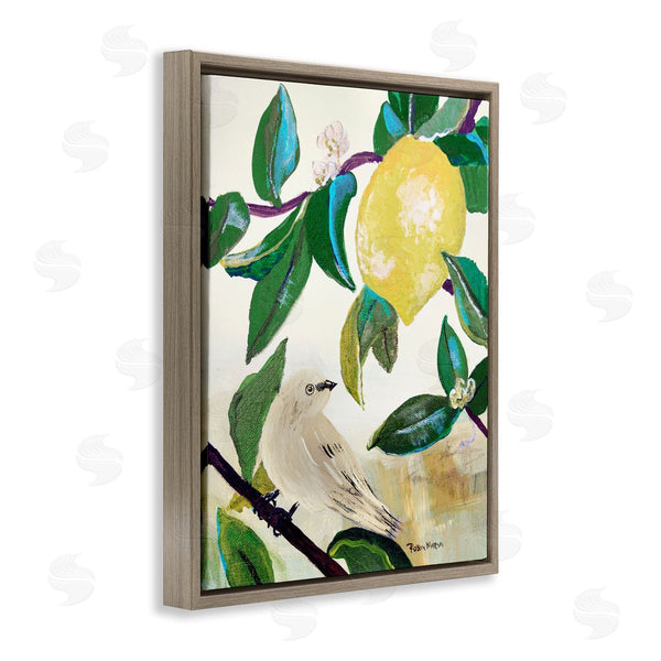 Stupell Industries Robin Maria | Vivid Yellow Lemon Citrus Fruit Bird Perched Wall Art