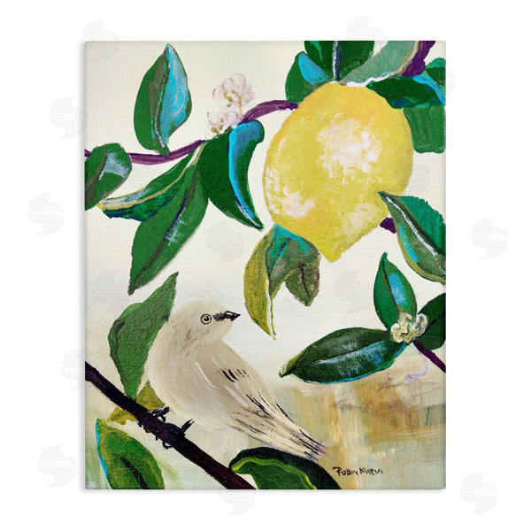 stupell industries Robin Maria | Vivid Yellow Lemon Citrus Fruit Bird Perched Wall Art