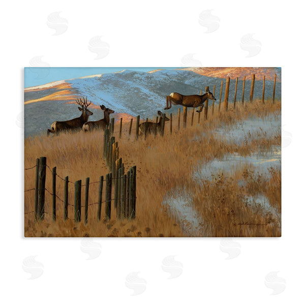 stupell industries Rod Lawrence | Deer Jumping Country Fence Wall Art