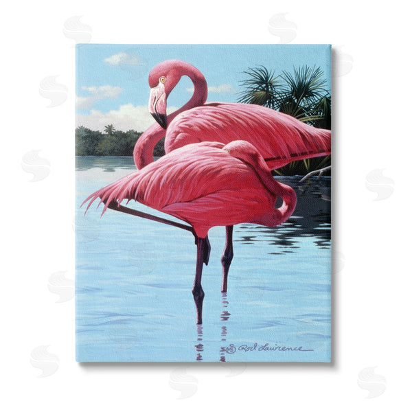 stupell industries Rod Lawrence | Flamingos Balancing on Shore Wall Art