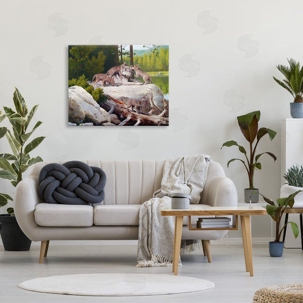 Stupell Industries Rod Lawrence | Wolf & Cubs In Nature Wall Art