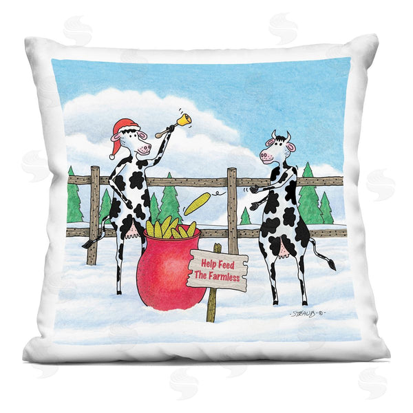stupell industries Roger Straub | Feed The Farmless Funny Cows Printed Throw Pillow