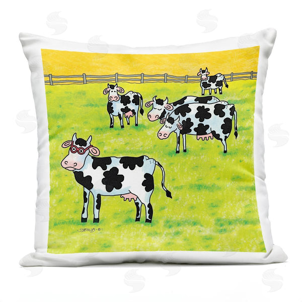 Stupell Industries Roger Straub | Funny Cow Herd With Specs Printed Throw Pillow